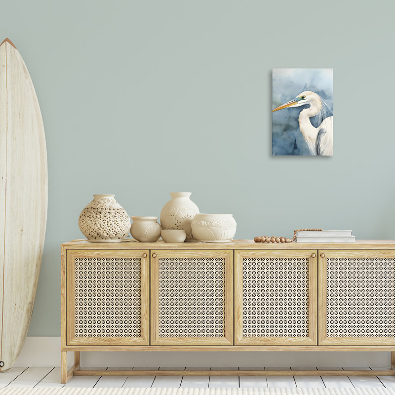 "Beach Bird" sur toile bleue par Petal Prints Design, H 24 po x l 16 po