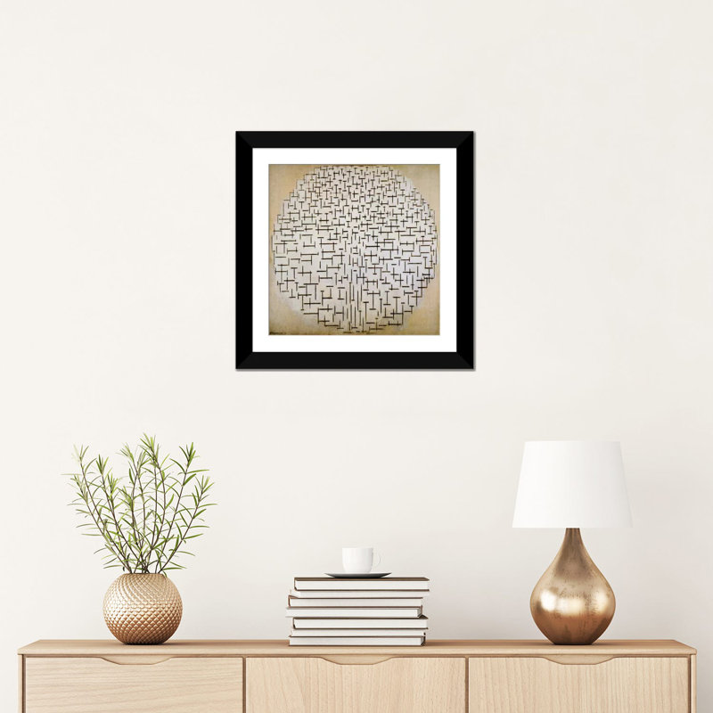 "pilier & ocean 1915" par piet mondrian, impression sur toile, H 16 po x l 16 po x P 1 po, Papier d'art encadré noir, Blanc