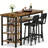 Bar Table Set For 2 With 4 Storage Shelves, 47" Industrial Breakfast Table And 2 Upholstered  Counter Stools W/ Backrest And Footrest, 3-Piece Dining Set For 2, Space Saving Bar Height Table And Chairs For Kitchen,Dining Room, Living Room, Studio, Pub-359164904-359164905