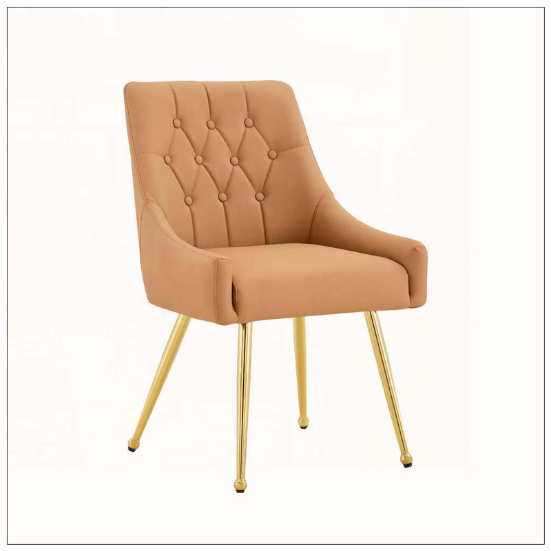 Chaise de salle à manger rembourrée en cuir avec dossier capitonné Diamond, Light Brown