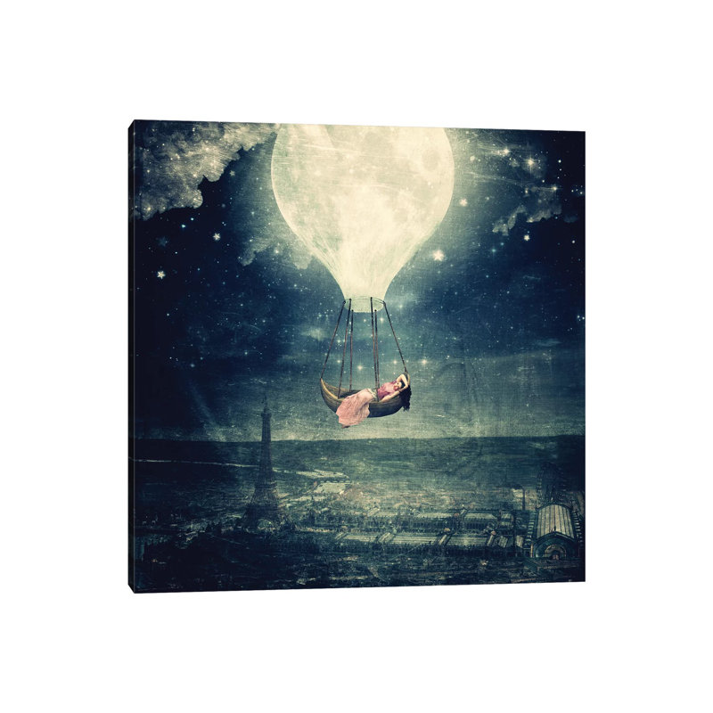 Moon Promenade Over Paris by Paula Belle Flores - Wrapped Canvas Print, 45.72 cm H x 45.72 cm W x 3.175 cm D