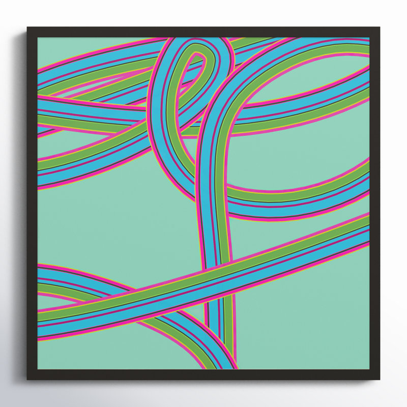 Turquoise Twist Print by Jacques Pilon, 24" H x 24" W x 1.25" D, Black