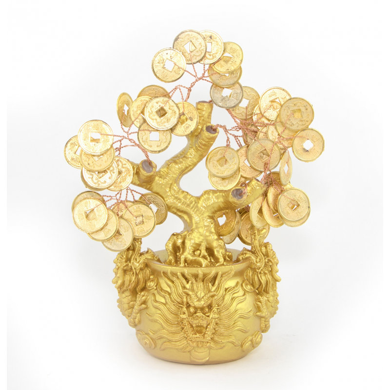 Sculpture arbre d'argent avec pot dragon