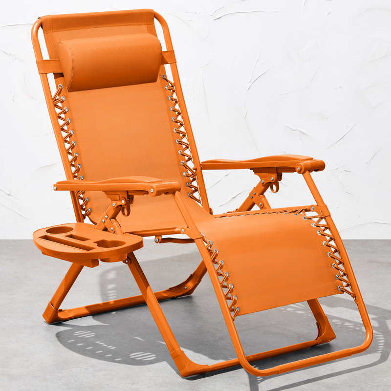 Fauteuil monochromatique à gravité zéro, fauteuil inclinable pliant pour patio avec plateau latéral et appui-tête, Tangerine