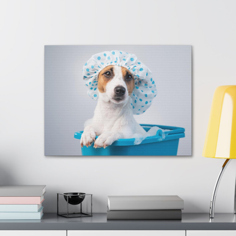 «Cute Russel Terrier Bath», art mural sur toile, H 18 po x l 24 po