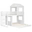 Lit simple superposé au dessus d'un lit double avec maisonnette, lit mezzanine de ferme, échelle et garde-corps, blanc