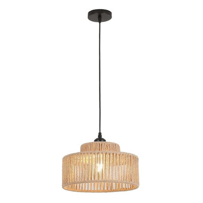 Rattan Pendant Light Boho Woven Hanging Lamp Coastal Wicker Chandelier for Bedroom Kitchen Living Room Hallway