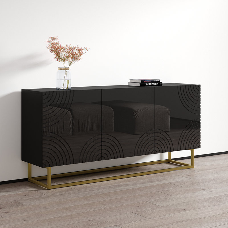 Buffet de 63 po Pittsfield avec finition ultrabrillante, Noir