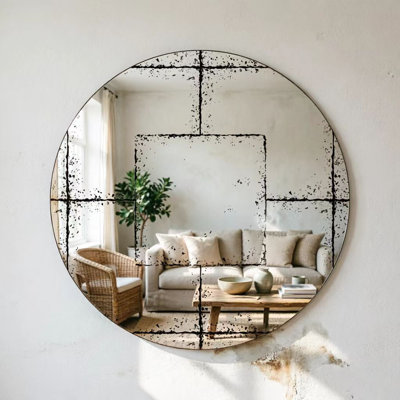 Vintage 36" Round Wall-Mounted Mirror