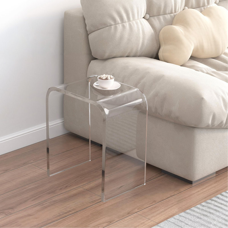 Acrylic End Table, Contemporary Square Nightstand and Side Table, Clear Lucite Coffee Table with Waterfall Edges