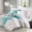 Grand édredon en coton imprimé, bourre, jupe de lit sophistiquée, 3 coussins décoratifs de taille Allure, tendance-122457262-122457267