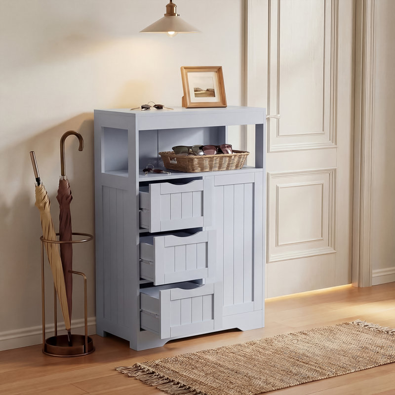 Goldean 34'' H X 22'' W X 11'' D Freestanding Bathroom Cabinet With Adjustable Shelf, Blue