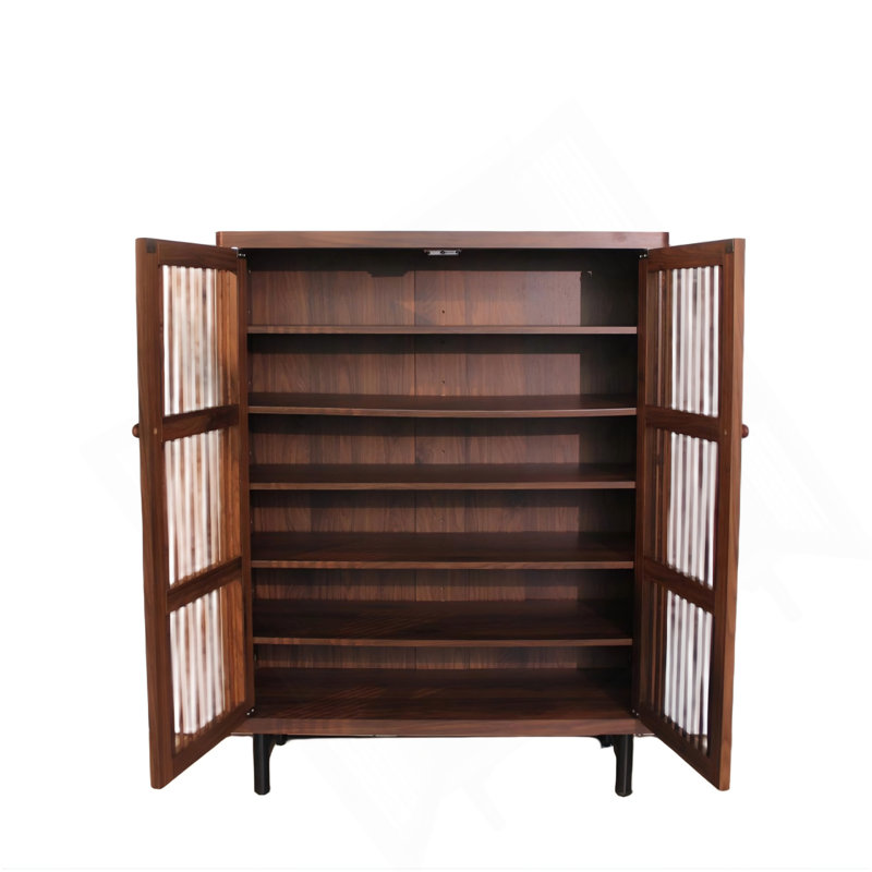 Shoe Cabinet With Shutter Doors, 6-Tier Entryway Shoe Cabinet With Adjustable Shelves, Wooden Modern Rack Organizer For Entryway, Hallway, Closet, Living Room, Walnut
