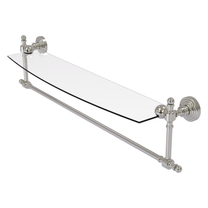 Retro Wave Bracket Shelf with Towel Bar, Satin Nickel, 28"