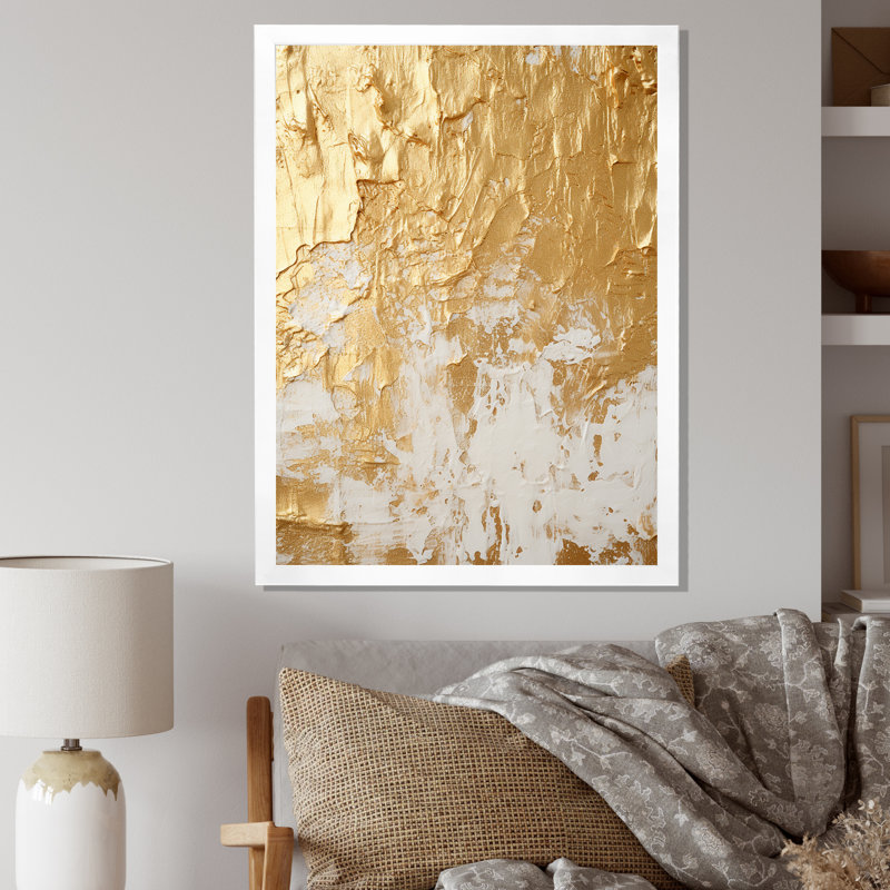 Gentle Abundance Retro Gold Abstract I - Peinture abstraite, art mural, H 40 po x l 30 po x P 1,5 po, Cadre simple blanc