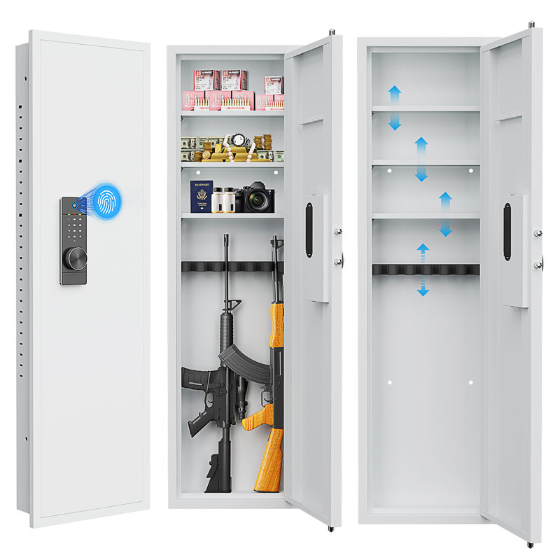 53" Fingerprint Touch Panel In-Wall Safe, White, Fingerprint