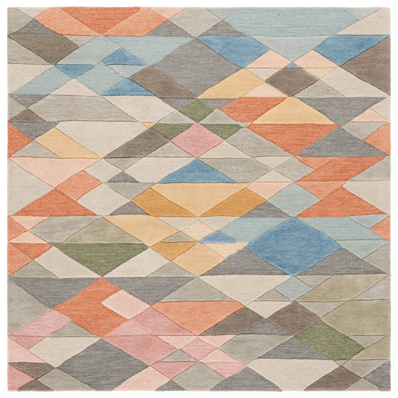 Tapis géométrique en laine / coton touffeté à la main Rodeo Drive, Carré 6 po