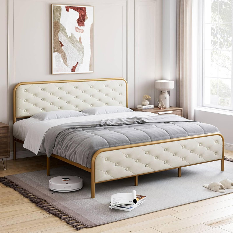 Shenya Upholstered Platform Bed, Full, White