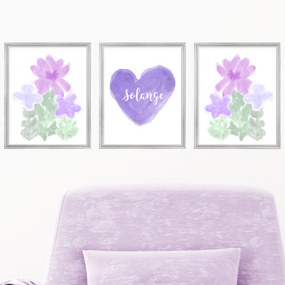 Fleurs contemporaines avec nom pour chambre de fille, impressions sur papier