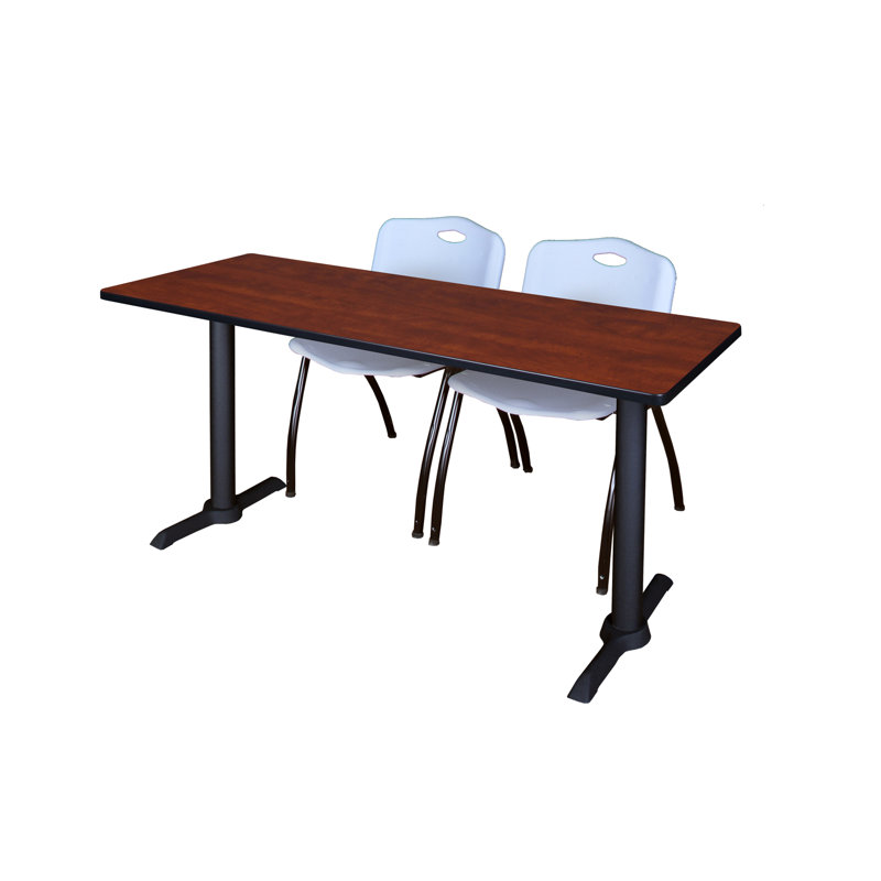 Neyland Cain T-Base Training Table and 2 Stacking Chairs, Gris, l 60 po x P 24 po, Cerisier