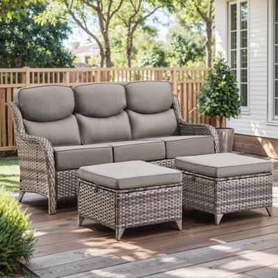 Meriline Wicker 3 - Person Modular Patio Sofa Seating Group With 6" Thick Cushions
