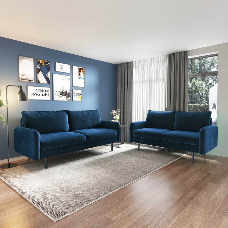 Canapé 70 po, Velours bleu espace