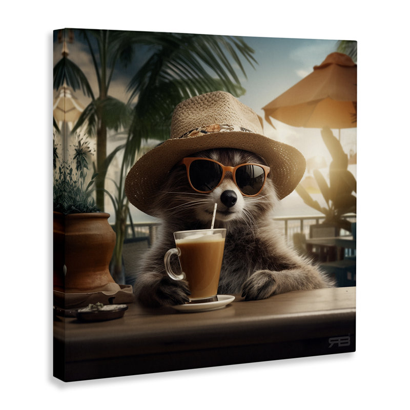 Art animalier avec boisson tropicale par RB, H 30 po x l 30 po