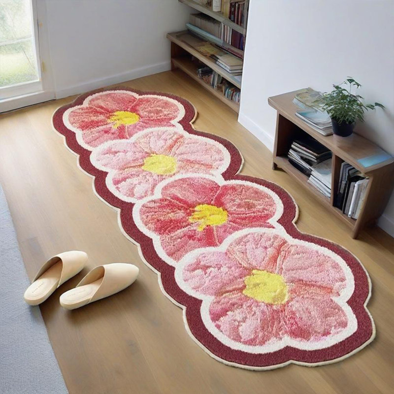 Flower Non-Slip Soft Imitation Cashmere Irregular Home Living Room Bedroom Carpet, Runner 1'4" x 3'11"