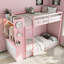 Lit superposé simple rose avec tablettes intégrées, système de rangement double et 4 tiroirs, idéal pour les chambres de frères et sœurs, rail suspendu, bande et tablettes-1800616866