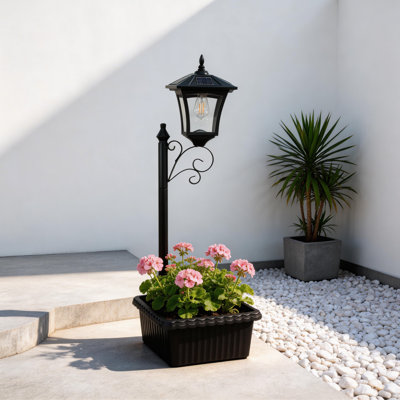 Lot de 2 lampadaires solaires avec jardinière, 93 cm (36,5 pouces), étanches, éclairage solaire extérieur, lumière chaude du crépuscule à l'aube pour cour, allée, terrasse ou jardin.