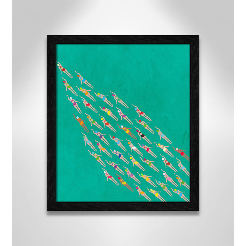 «Racing Swimmers Print» par WallChart, L 13 po x H 15 po, Impression encadrée, Grain de bois noir