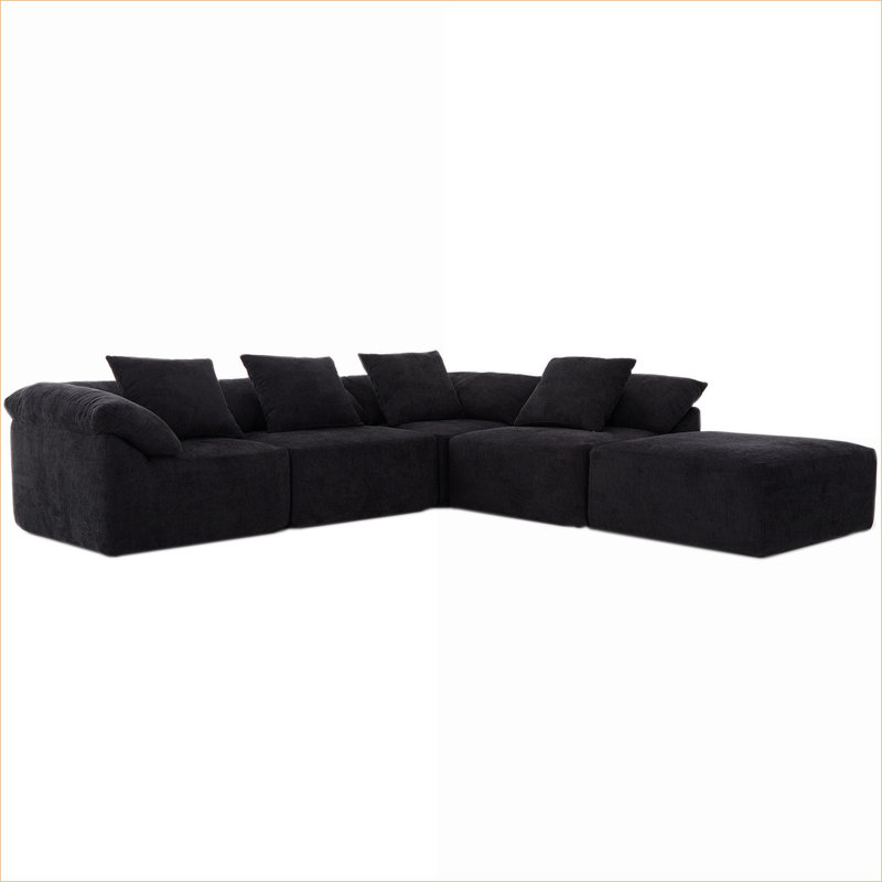 Canapé modulaire modulaire à 5 places en L 142 po pour salon modulaire | Noir | Rembourré, Chenille noir