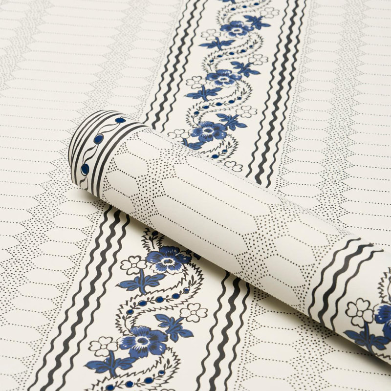 Schumacher X Rita Konig Serena Stripe Wallpaper, Blue