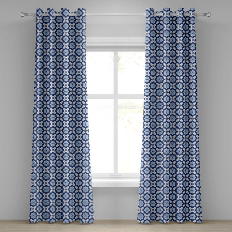 East Urban Home Blue Grommet Curtain Decorative 2-Panel Window Drapes, 50"x96", Pale Blue and Dark Blue, 50" W x 108" L