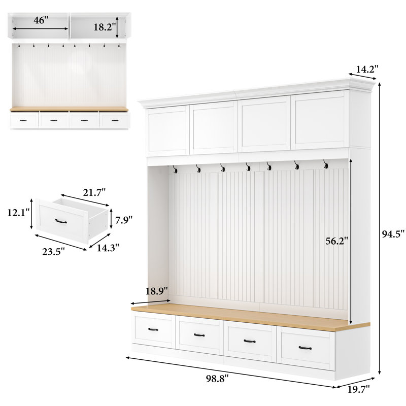 98.8'' W Hall Tree With Bench And Shoe Storage