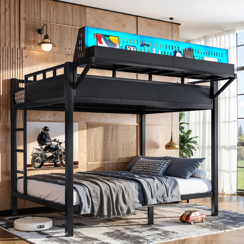 Lit superposé en métal double avec rangement et ports USB, Black