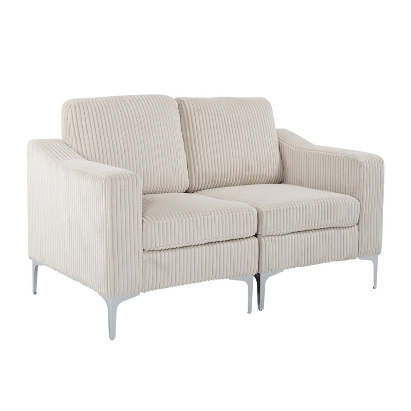 Two - Seater Beige Corduroy Sectional , Sinuous Spring And Pocket Seating, Modular Design, Frame, Hassle Assembly For Two, Solid + Manufactured Wood Multiple Cushion Seat Style, Quick Easy Process
