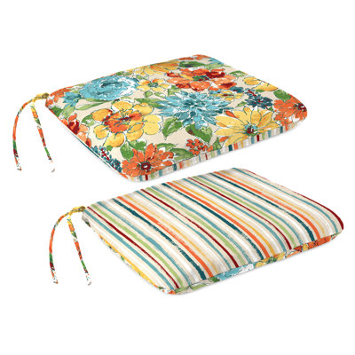 18" x 15" Reversible Outdoor Seat Cushion with Ties (Set of 2)
