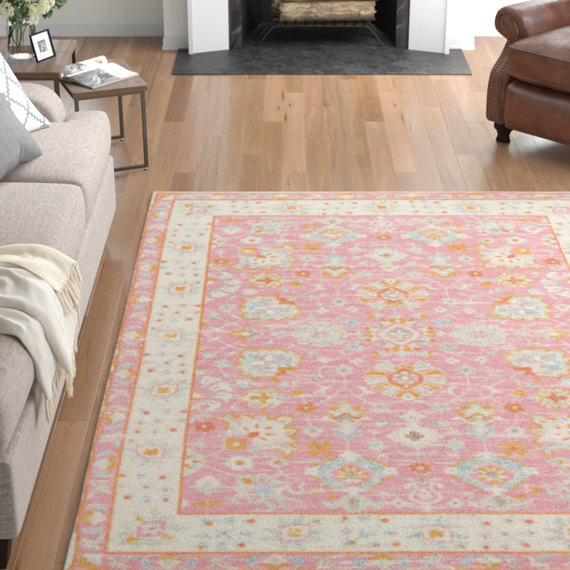 Tapis oriental en laine / nylon rose Guerin, Rectangle 7 pi 9 po x 9 pi 10 po