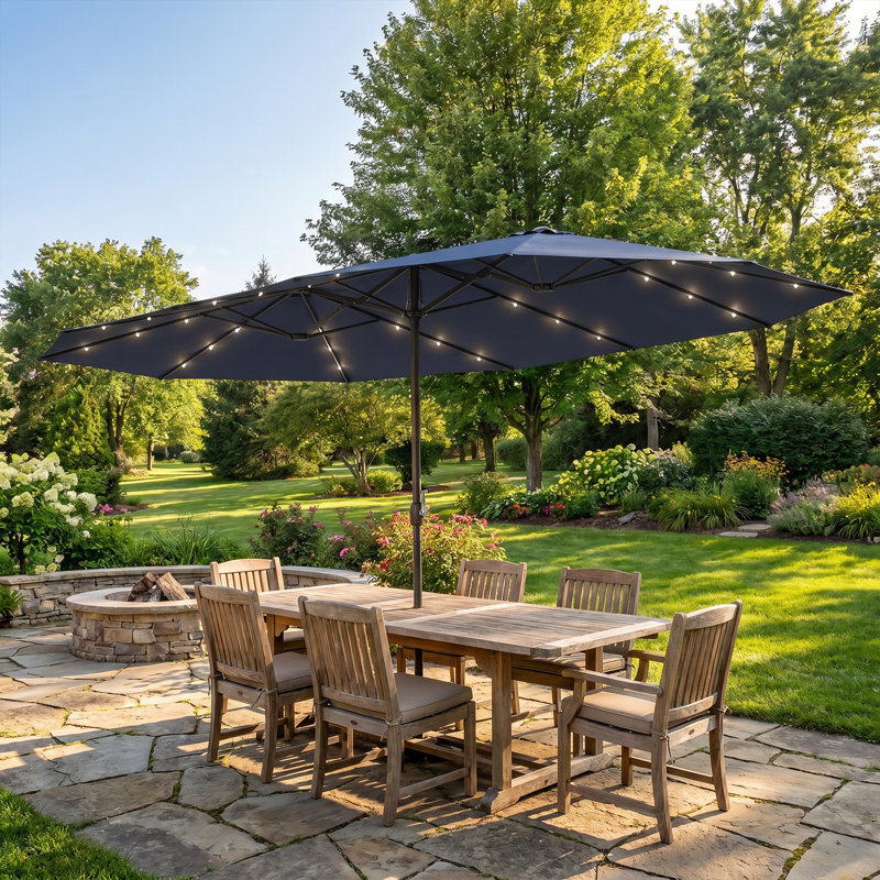 460cm LED Double-Sided Garden Parasol - Market Umbrella with 2 x 45kg Anchoring Sandbags