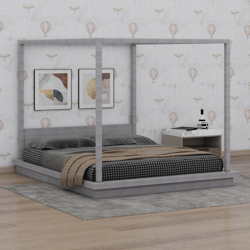 Lit plateforme à baldaquin en bois avec tête de lit, structure en bois massif, aucun sommier requis, support de lattes en bois robuste