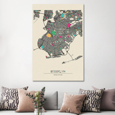 Brooklyn, New York Map 1 Piece Wrapped Canvas Painting