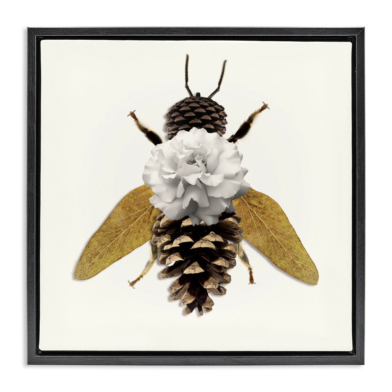 Nature Constructed Bee Floating Frame, design by Sasha, Jet Black Floater Frame, 18" H x 18" W