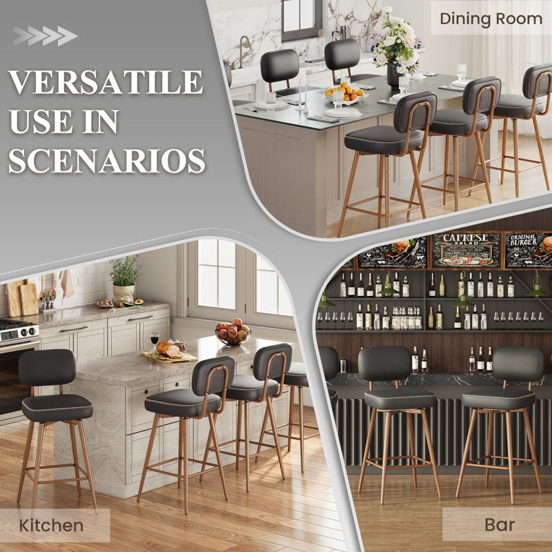 Modern Swivel Upholstered Counter Stools with Metal Frame, Black