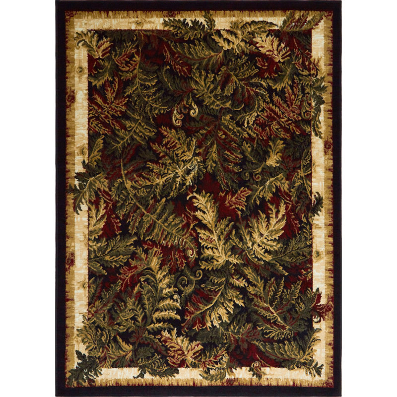 Tapis noir / vert Gossard, Rectangle 5 pi 2 po x 7 pi 2 po