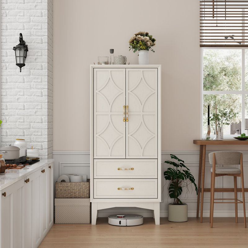 Armoire de rangement 53,5 po Mid Century Modern, Blanc antique