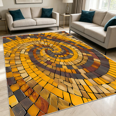1pièce tapis de mosaïque géométrique en spirale terreux chaleureux pour le salon, doux et confortable, adapté à toutes les saisons, facile à entretenir, lavable à la machine, adapté pour le vestibule, la chambre à coucher, la salle à manger, la cuisine, le patio, la décoration intérieure et extérieure.