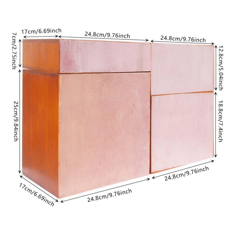 Set Of 4 Drawer Cabinets Desktop Storage Organizers Wood Stackable Drawer Cabinet, Orange