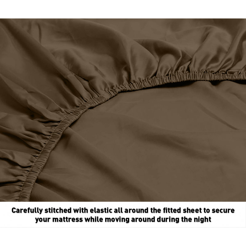 Egyptian Cotton Sateen Sheet Set, Brown, Twin Sheet Set + Fitted Sheet + 1 Pillowcase