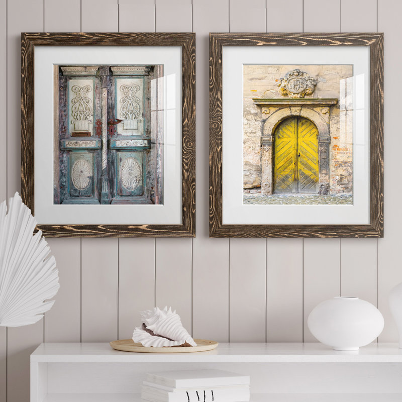 Porte baltique - ensemble de 2 reproductions d'art, H 20 po x l 17 po x P 1 po, Papier, cadre noyer, Blanc